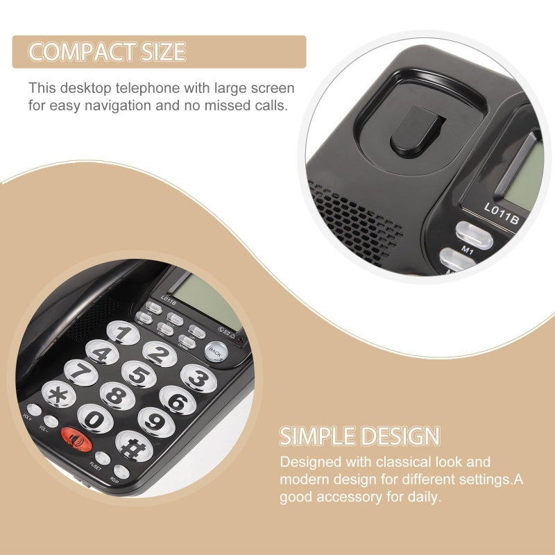 Unomor Desk Phone Smooth Dial Clear Sound Reusable Office Home Black - Image 4