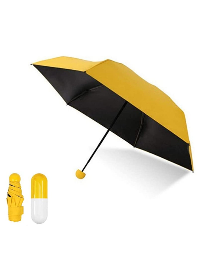 مظلة صغيرة قابلة للطي مظلة سفر مضغوطة محمولة مع حافظة كبسولة مقاومة للماء مضادة للأشعة فوق البنفسجية مظلة شمس ومطر هدية للنساء والبنات والأطفال باللون الأصفر - Image 1