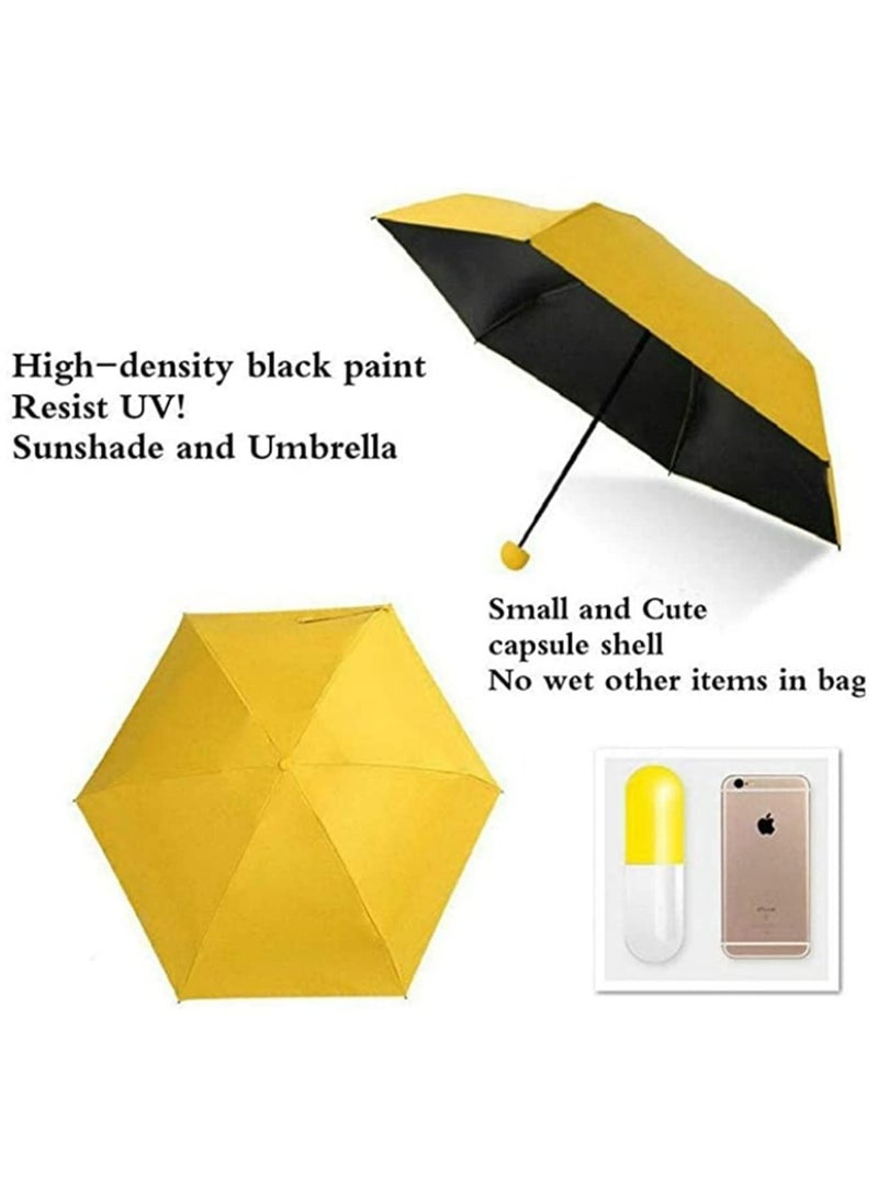 مظلة صغيرة قابلة للطي مظلة سفر مضغوطة محمولة مع حافظة كبسولة مقاومة للماء مضادة للأشعة فوق البنفسجية مظلة شمس ومطر هدية للنساء والبنات والأطفال باللون الأصفر - Image 3