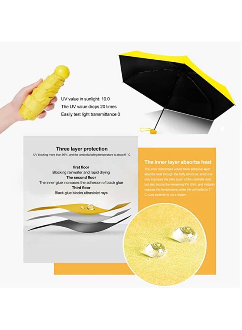 مظلة صغيرة قابلة للطي مظلة سفر مضغوطة محمولة مع حافظة كبسولة مقاومة للماء مضادة للأشعة فوق البنفسجية مظلة شمس ومطر هدية للنساء والبنات والأطفال باللون الأصفر - Image 4