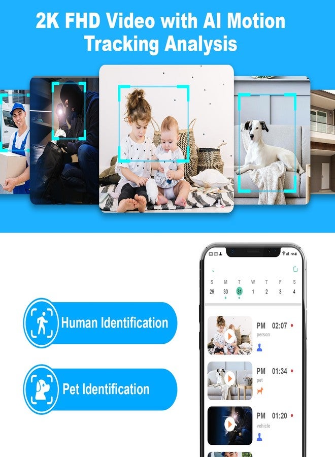 كاميرا مراقبة Cloarks بدقة 2K، كاميرا داخلية تعمل بتقنية الواي فاي لأمن المنزل مع خاصية كشف الحركة بالذكاء الاصطناعي، كاميرا للحيوانات الأليفة/الكلاب/الأطفال مع تطبيق للهاتف، صوت ثنائي الاتجاه، تعمل على مدار الساعة، صفارة إنذار، تخزين على بطاقة TF/سحابة، أسود - Image 4