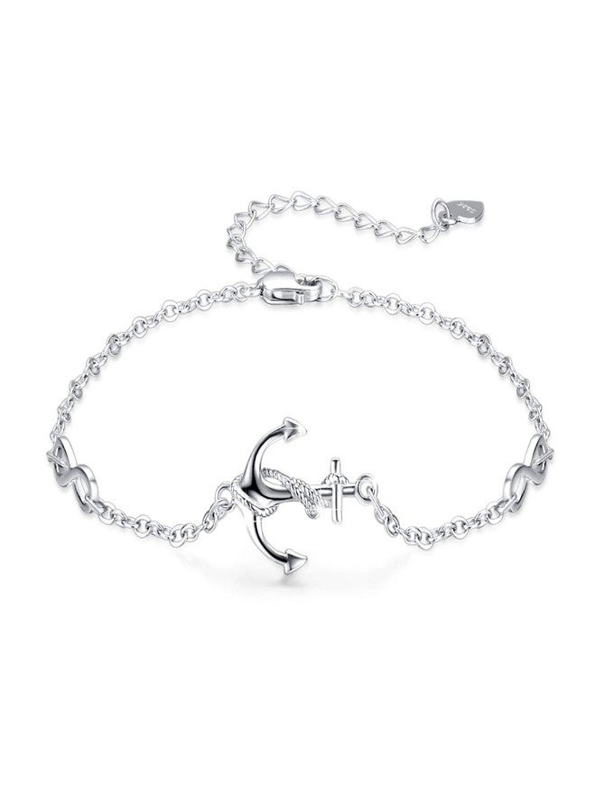 CUOKA MIRACLE Anchor Bracelet 925 Sterling Silver Anchor Bracelet Sailor Bracelet Nautical Jewelry Anchor Jewelry for Women Best Friends Holiday Christmas Birthday - Image 1