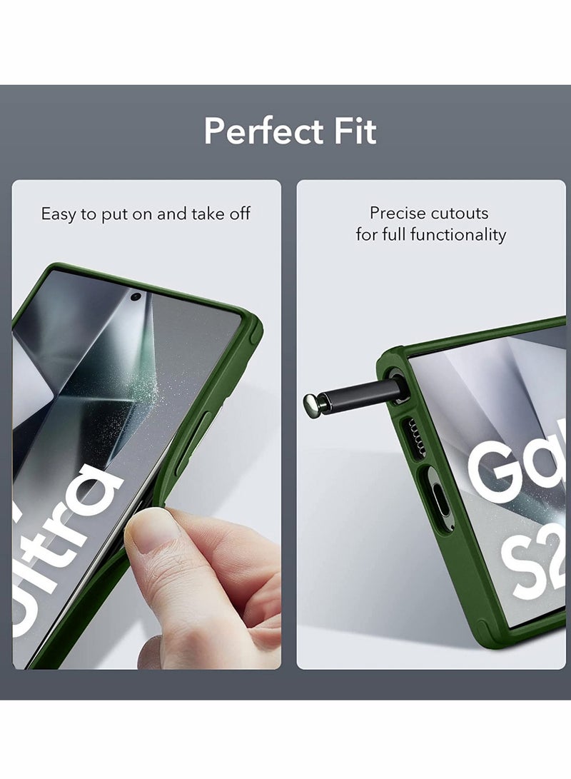 Wtech Hybrid Soft Silicone Transparent Back With Camera Folding Bracket Holder Stand Case Cover For Samsung Galaxy S24 Ultra 5G 2024 Dark Green - Image 2