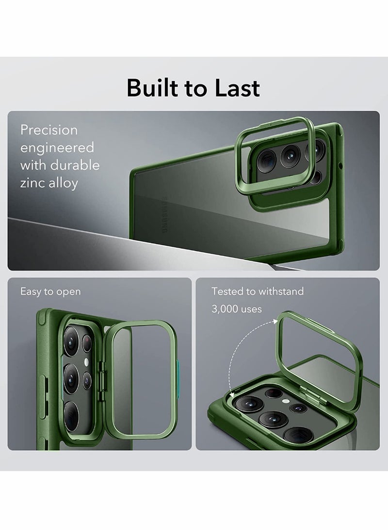 Wtech Hybrid Soft Silicone Transparent Back With Camera Folding Bracket Holder Stand Case Cover For Samsung Galaxy S24 Ultra 5G 2024 Dark Green - Image 3