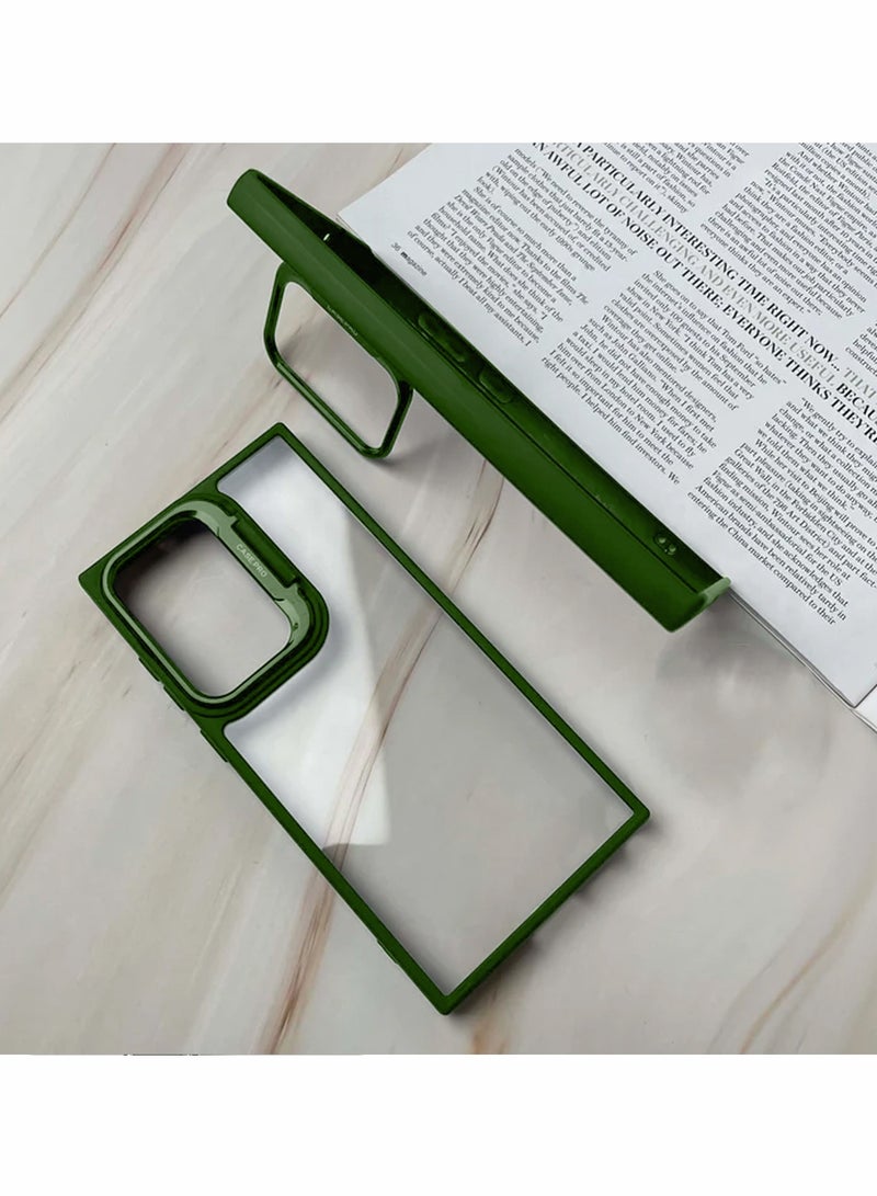 Wtech Hybrid Soft Silicone Transparent Back With Camera Folding Bracket Holder Stand Case Cover For Samsung Galaxy S24 Ultra 5G 2024 Dark Green - Image 4