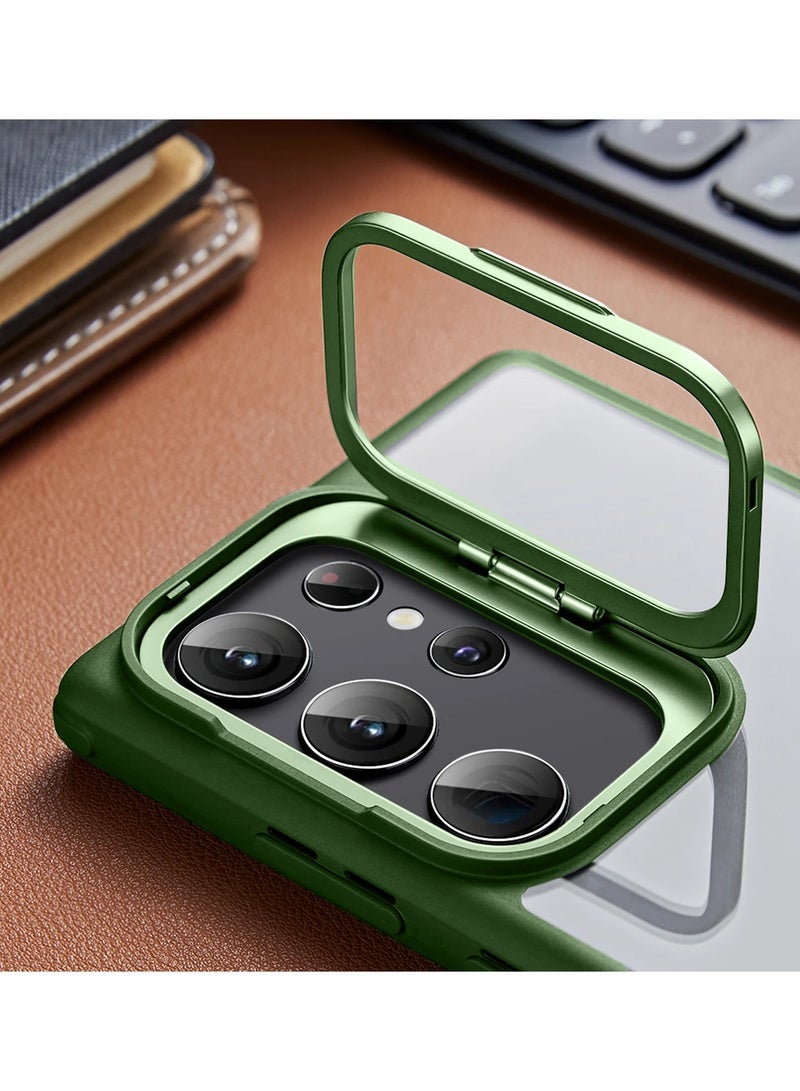 Wtech Hybrid Soft Silicone Transparent Back With Camera Folding Bracket Holder Stand Case Cover For Samsung Galaxy S24 Ultra 5G 2024 Dark Green - Image 5