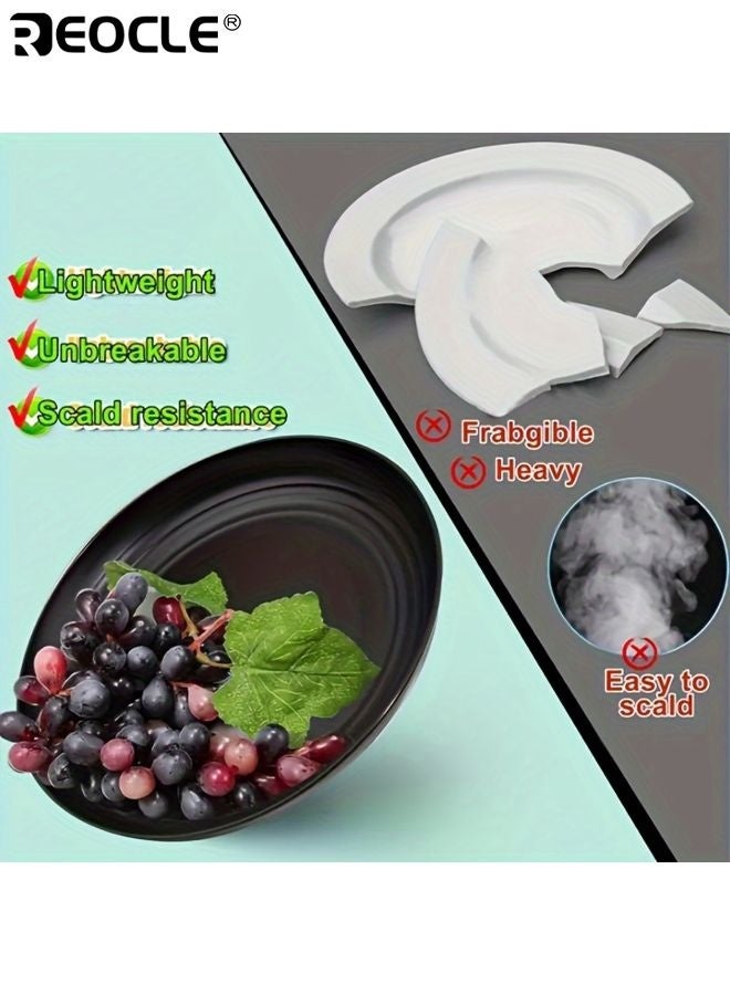 REOCLE 16-Piece Kitchen Wheat Straw Dinnerware Set Service for 4 Includes Dinner Plates Dessert Plates Cereal Bowls and Cups Unbreakable Plastic Outdoor Camping Dishes in Black - Image 2