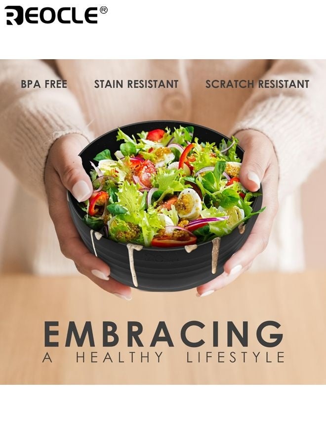 REOCLE 16-Piece Kitchen Wheat Straw Dinnerware Set Service for 4 Includes Dinner Plates Dessert Plates Cereal Bowls and Cups Unbreakable Plastic Outdoor Camping Dishes in Black - Image 3