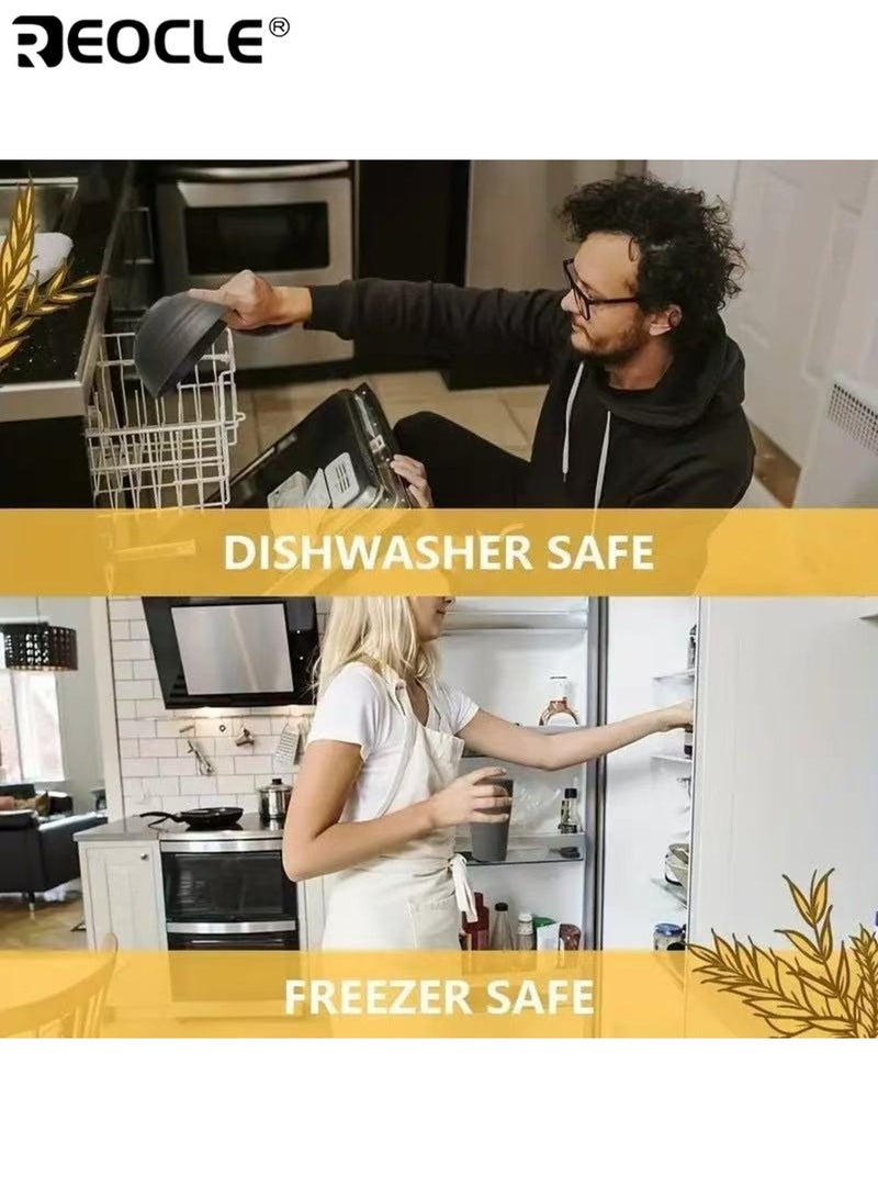 REOCLE 16-Piece Kitchen Wheat Straw Dinnerware Set Service for 4 Includes Dinner Plates Dessert Plates Cereal Bowls and Cups Unbreakable Plastic Outdoor Camping Dishes in Black - Image 4