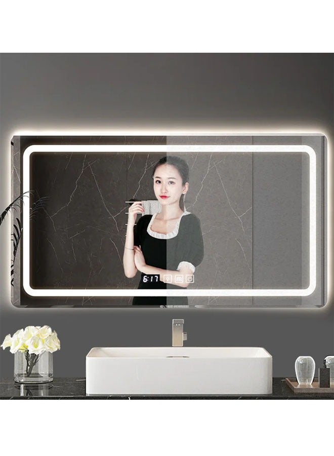 Multifunctional Horizontal  Smart Mirror with Rounded Frameless Design with LED Lighting, Human Body Sensor, Dual Touch Controls, Defogging, Time & Temperature Display 50 X 70 Cm