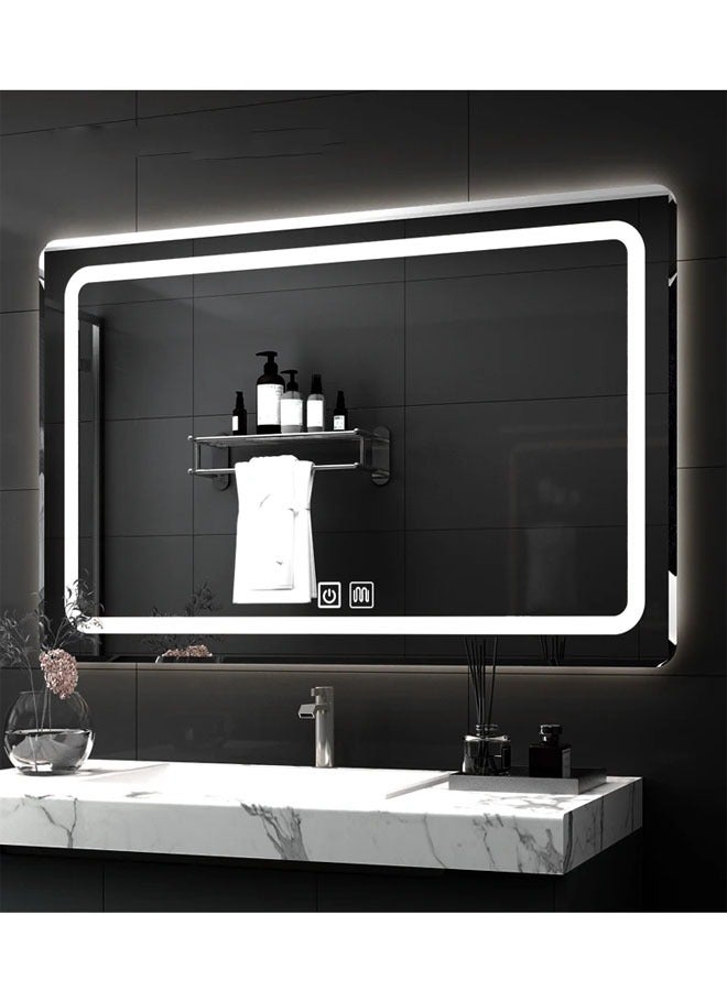 Multifunctional Horizontal  Smart Mirror with Rounded Frameless Design with LED Lighting, Human Body Sensor, Dual Touch Controls, Defogging, Time & Temperature Display 50 X 70 Cm