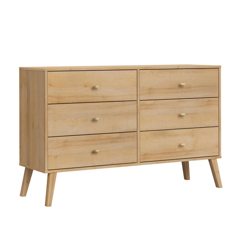 Prepac Milo Dresser Natural Oak Dresser for Bedroom Chest of Drawers with 6 Drawers 16 D x 525 W x 33 H ODBR14061S
