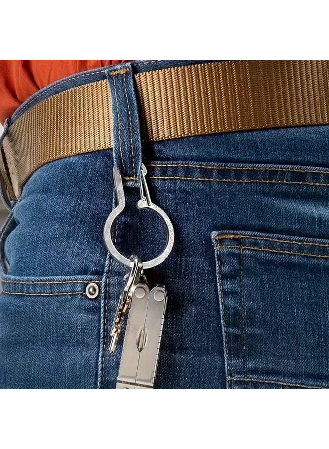 3pcs Silvery Stainless Steel Keychain Multifunctional Quick Release Carabiner Anti Theft Lock Clip - Image 5