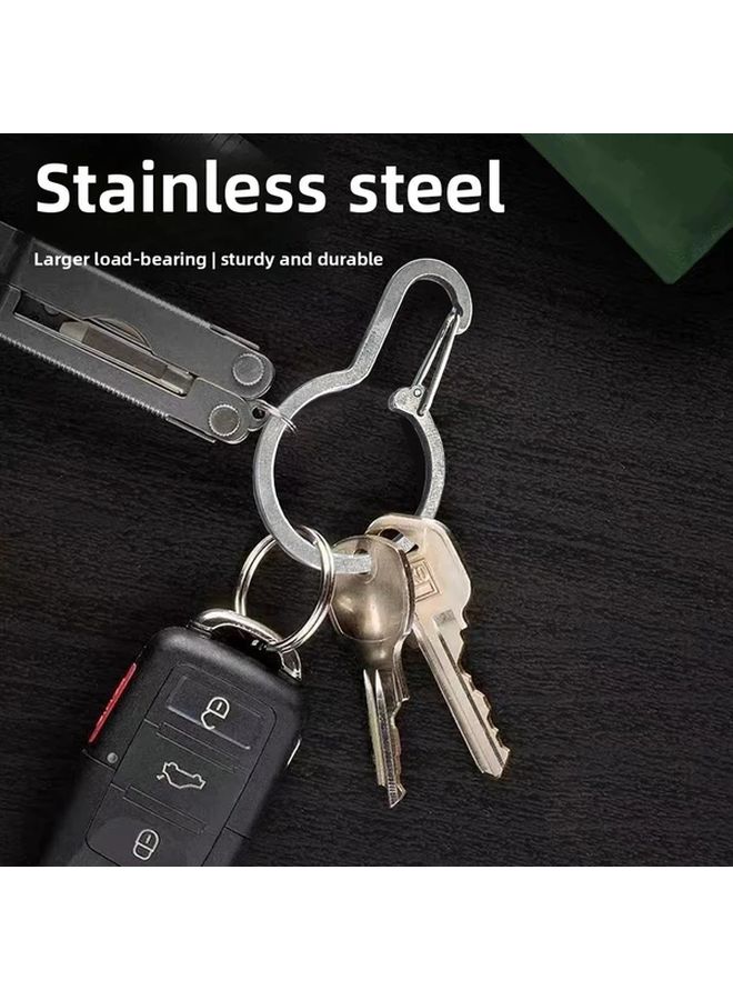 3pcs Silvery Stainless Steel Keychain Multifunctional Quick Release Carabiner Anti Theft Lock Clip - Image 4