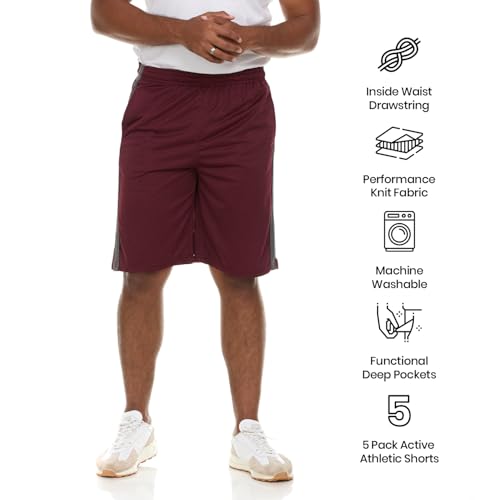 Essential Elements Athletic Shorts for Men - Men's Basketball Shorts - Sports Shorts for Workout, Gym, Running (5 Pack/Set F, Large) - Image 4