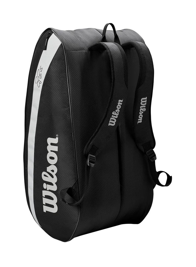 Wilson Federer Team Tennis Bag, Black, Adults, Holds up to 12 Rackets