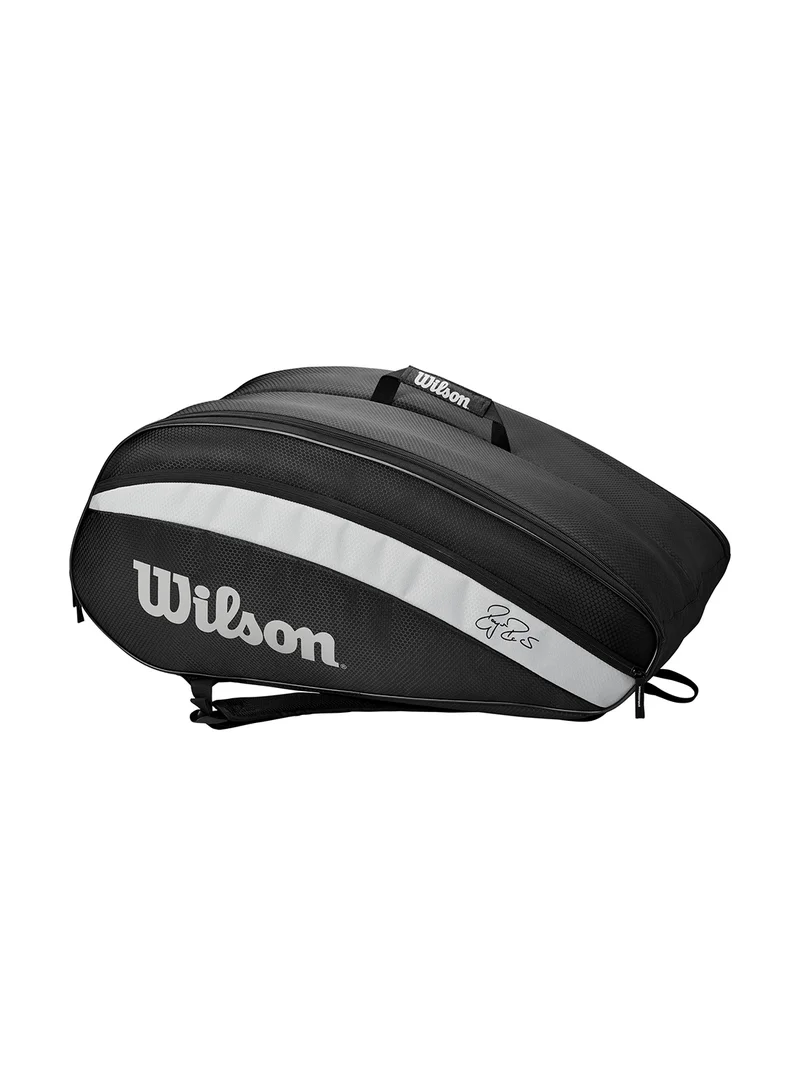 Wilson Federer Team Tennis Bag, Black, Adults, Holds up to 12 Rackets