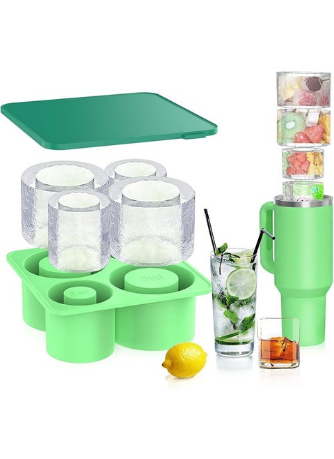 Ice Cube Tray, Silicone ice Cube Set with lid Makes 4 Hollow Cylinder Ice Cube Molds, Ice Making Silicone Mold, for Freezer, Ice Drink, Juice, Whiskey, Cocktail, Summer Gifts