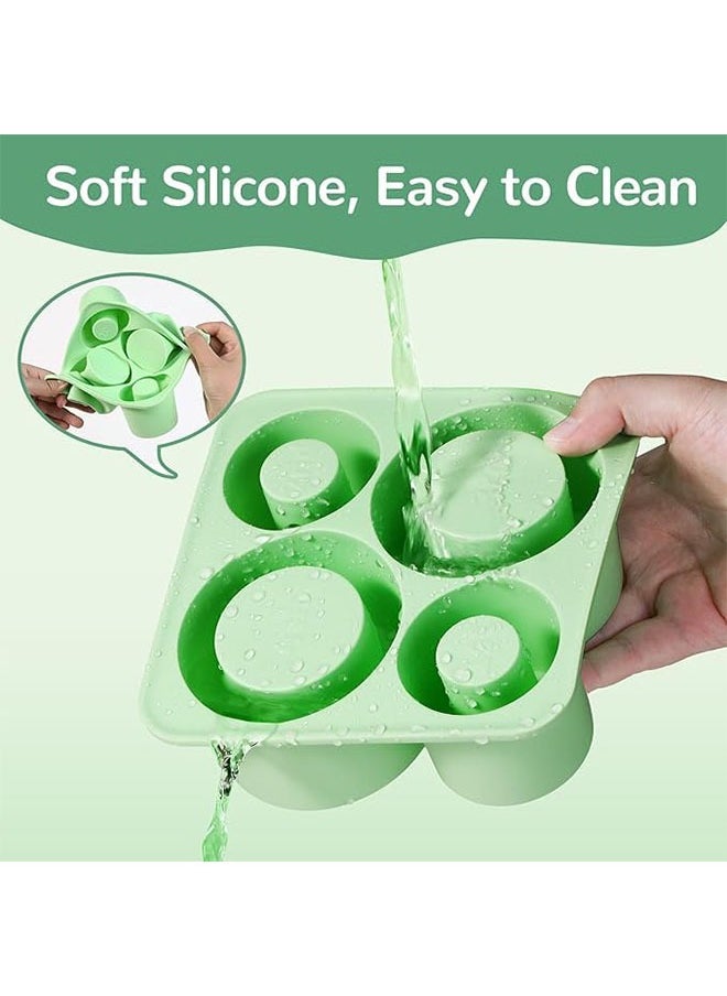 Ice Cube Tray, Silicone ice Cube Set with lid Makes 4 Hollow Cylinder Ice Cube Molds, Ice Making Silicone Mold, for Freezer, Ice Drink, Juice, Whiskey, Cocktail, Summer Gifts