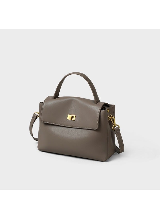 Bag 2024 High-end Genuine Leather Women's Bag Portable Commuter Messenger Bag Mother Bag Atmospheric Crossbody Bag-Color:Gray (viney)  - Image 5