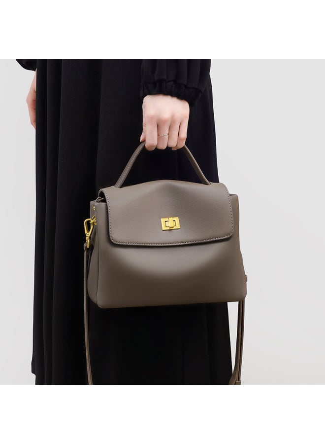 Bag 2024 High-end Genuine Leather Women's Bag Portable Commuter Messenger Bag Mother Bag Atmospheric Crossbody Bag-Color:Gray (viney)  - Image 2
