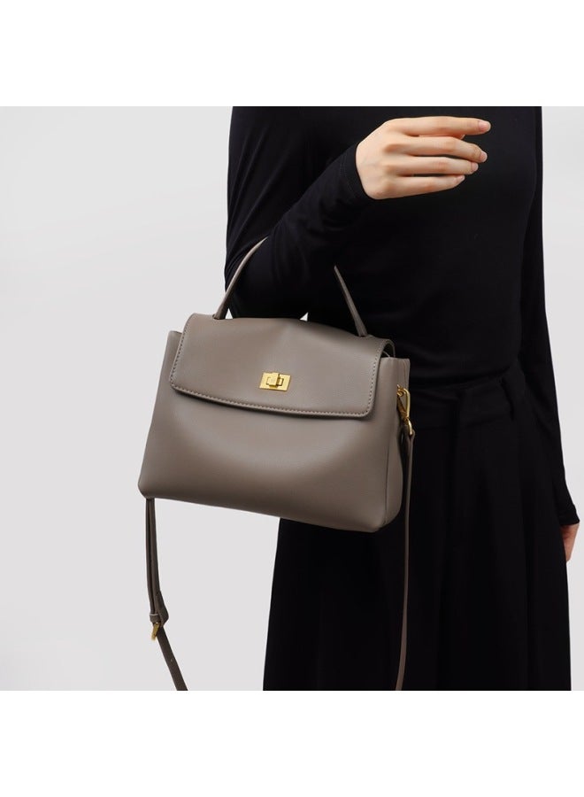 Bag 2024 High-end Genuine Leather Women's Bag Portable Commuter Messenger Bag Mother Bag Atmospheric Crossbody Bag-Color:Gray (viney)  - Image 3