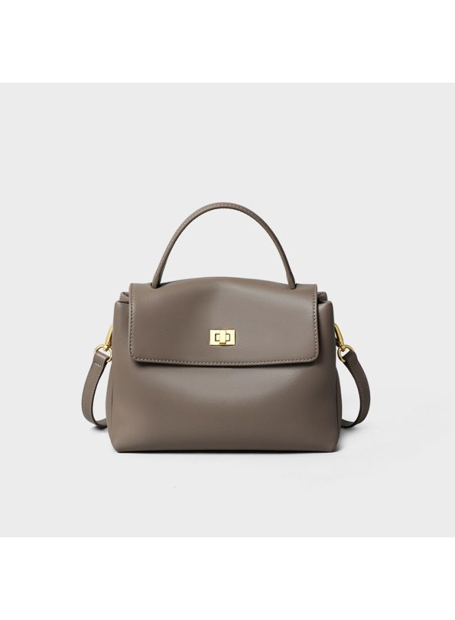 Bag 2024 High-end Genuine Leather Women's Bag Portable Commuter Messenger Bag Mother Bag Atmospheric Crossbody Bag-Color:Gray (viney)  - Image 4