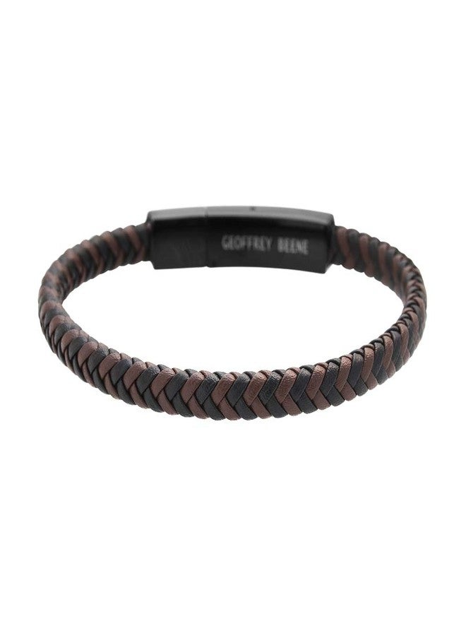 Geoffrey Beene Men's Braided Genuine Leather Fashion Bangle Bracelet with Stainless Steel Clasp, 8 inch, Leather - Image 2