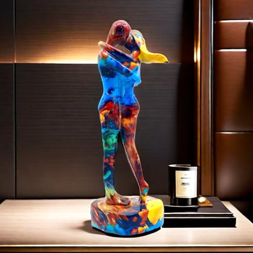 SHTWX 105 Inch Couple Sweethearts Lover Hug Kissing Statue Figurine Sculpture Resin Collectible Gifts for Office Home Decor Desk Accessories Decoration Figurines Multicolor - Image 1