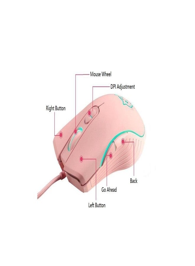 CORN Gaming Wired USB Mouse, 2400DPI 4 Adjustable Levels, Ergonomic Slient Mouse for PC/Desktop/Laptop - Pink Cat - Image 3