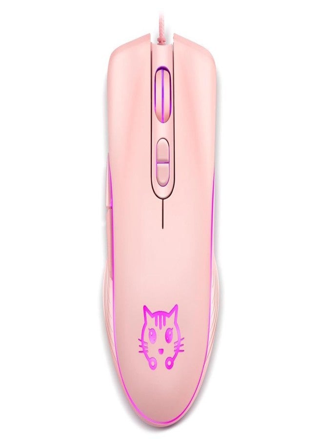 CORN Gaming Wired USB Mouse, 2400DPI 4 Adjustable Levels, Ergonomic Slient Mouse for PC/Desktop/Laptop - Pink Cat - Image 2
