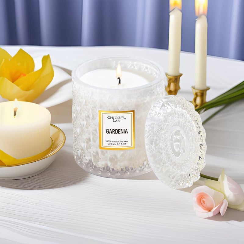 Chloefu LAN Gardenia Scented Candles for Home, Natural Soy Candle Gifts for Home Decor, Birthday Candless Gift for Women, Holiday Gifts, 8.1oz 55 Hours Burn - Image 3