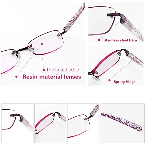 FEIVSN 3-Pack Rimless Reading Glasses For Women, Lightweight Spring Hinge Readers, Classic Elegant Artistic Eyeglasses UV 400 (Red 2.0 Etc) - Image 3