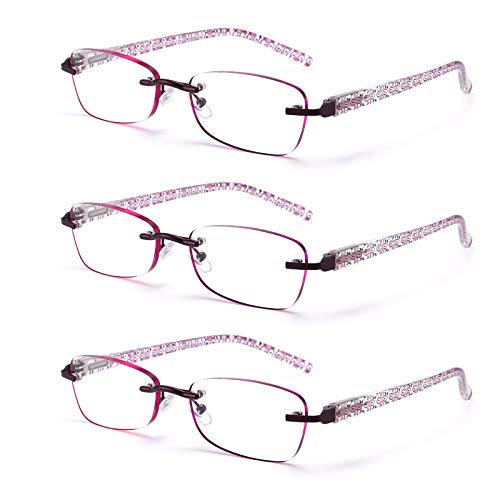 FEIVSN 3-Pack Rimless Reading Glasses For Women, Lightweight Spring Hinge Readers, Classic Elegant Artistic Eyeglasses UV 400 (Red 2.0 Etc) - Image 1