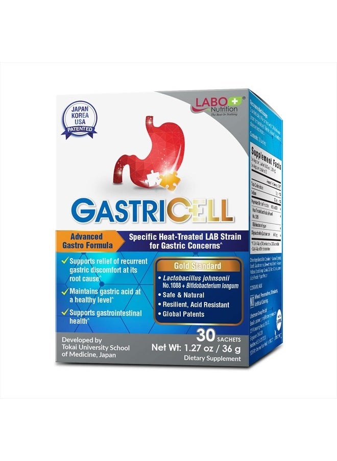 LABO Nutrition - GASTRICELL - Addresses H. Pylori, Acid Reflux, Heartburn - Natural Defence Against Gastric Distress, 30 Sachets - Image 1