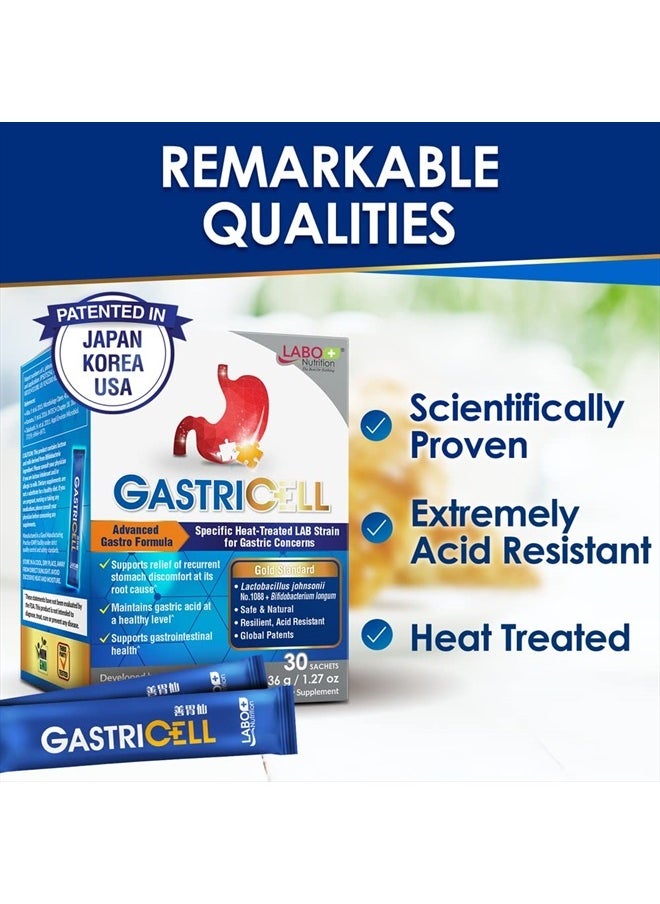 LABO Nutrition - GASTRICELL - Addresses H. Pylori, Acid Reflux, Heartburn - Natural Defence Against Gastric Distress, 30 Sachets - Image 1