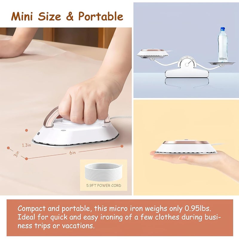 ARKZO ARKZO Portable Iron for Clothes Travelling Travel Iron Mini Foldable Handheld Compact Ironing Machine Lightweight Dual Voltage 120V220V Small Micro Iron Box Ideal for Travel - Image 2