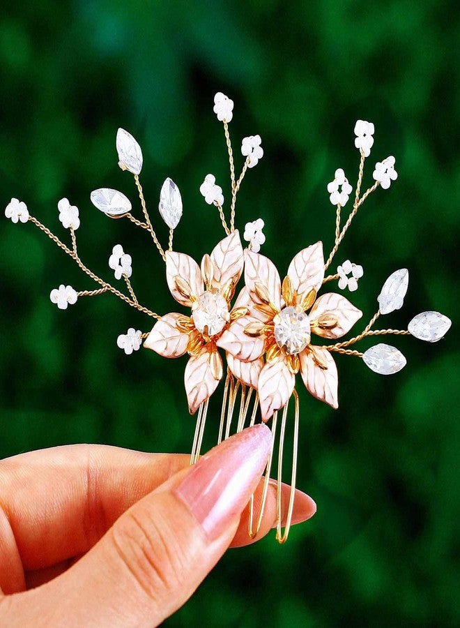 فويت مشط شعر فويت مزين بالزهور، مشط جانبي للشعر، إكسسوارات شعر ذهبية مزينة بالزهور واللؤلؤ للنساء والعرائس - Image 1