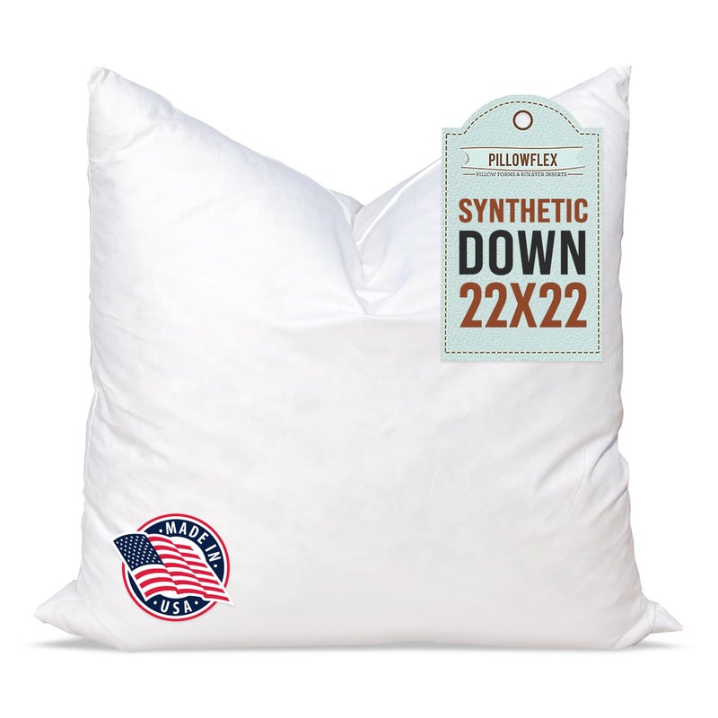 Pillowflex Synthetic Down Pillow Insert - 22x22 Down Alternative, Ultra Soft Large Square Throw Pillow, Couch Sham, Bed Sleeping - 1 Decorative Accent Form - Image 1