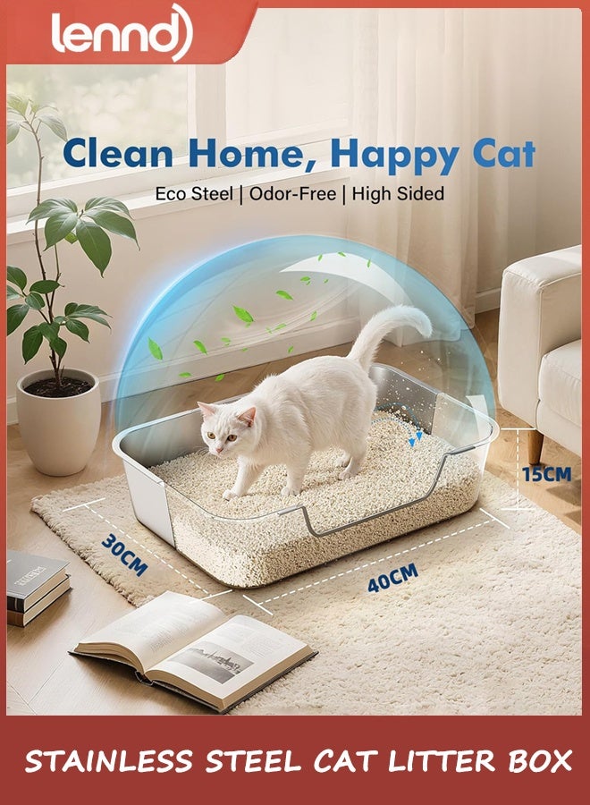 لينند صندوق القمامة القط من الفولاذ المقاوم للصدأ مع مدخل منخفض ، صندوق القمامة القط المعدنية للقطط الكبيرة أو المصابة ، خالية من الرائحة ، غير اللاصقة ، سهلة التنظيف ، 45 سم × 35 سم × 15 سم ، وعاء القمامة للقطط المتوسطة والصغيرة - Image 5