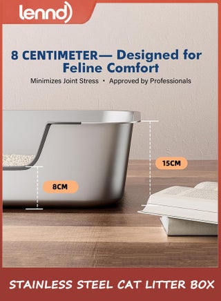 Stainless Steel Cat Litter Box with Low Entry, Metal Kitty Litter Box for Senior or Injured Cats, Odor-Free, Non-Stick, Easy to Clean, 45cm x35cm x15cm, Litter Pan for Medium and Small Cats - view 4