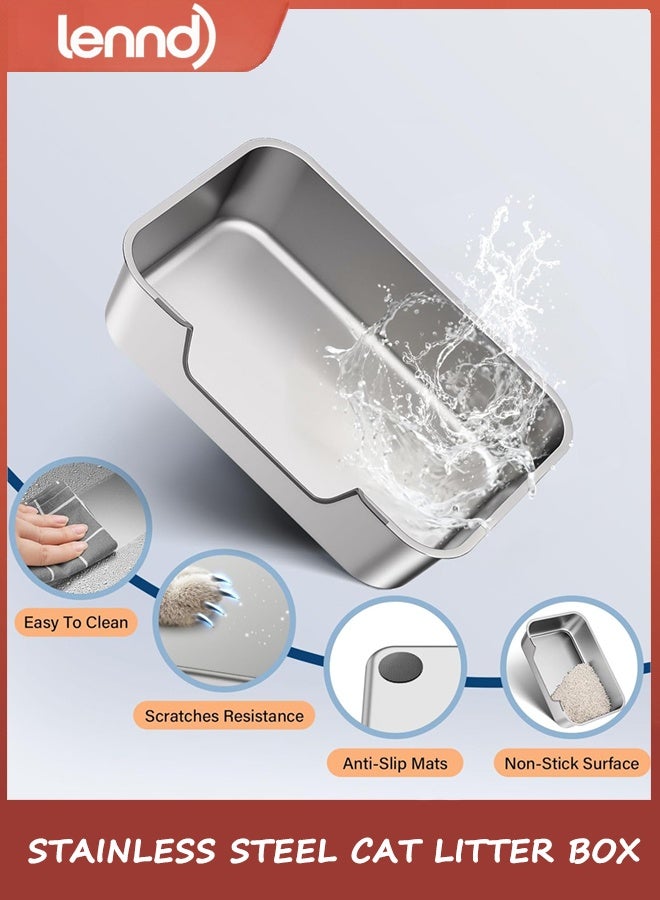 لينند صندوق القمامة القط من الفولاذ المقاوم للصدأ مع مدخل منخفض ، صندوق القمامة القط المعدنية للقطط الكبيرة أو المصابة ، خالية من الرائحة ، غير اللاصقة ، سهلة التنظيف ، 45 سم × 35 سم × 15 سم ، وعاء القمامة للقطط المتوسطة والصغيرة - Image 3
