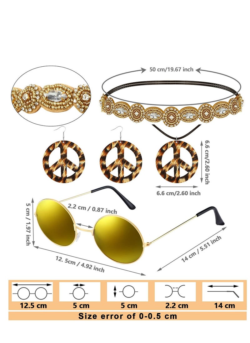 Excefore 6 Pcs 60s 70s Hippie Costume for Women Peace Sign Earring Necklace Headband Fringe Vest Tassel Cardiga, L  - Image 2