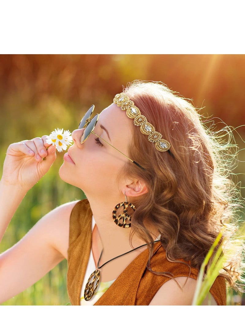 Excefore 6 Pcs 60s 70s Hippie Costume for Women Peace Sign Earring Necklace Headband Fringe Vest Tassel Cardiga, L  - Image 5