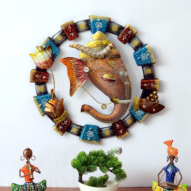 Medieval Arts Wall Hanging Metal Art Lord Ganesha Home Decorations Items For Living Room Wall Mounted Art Showpiece 1902 Inch - Image 1