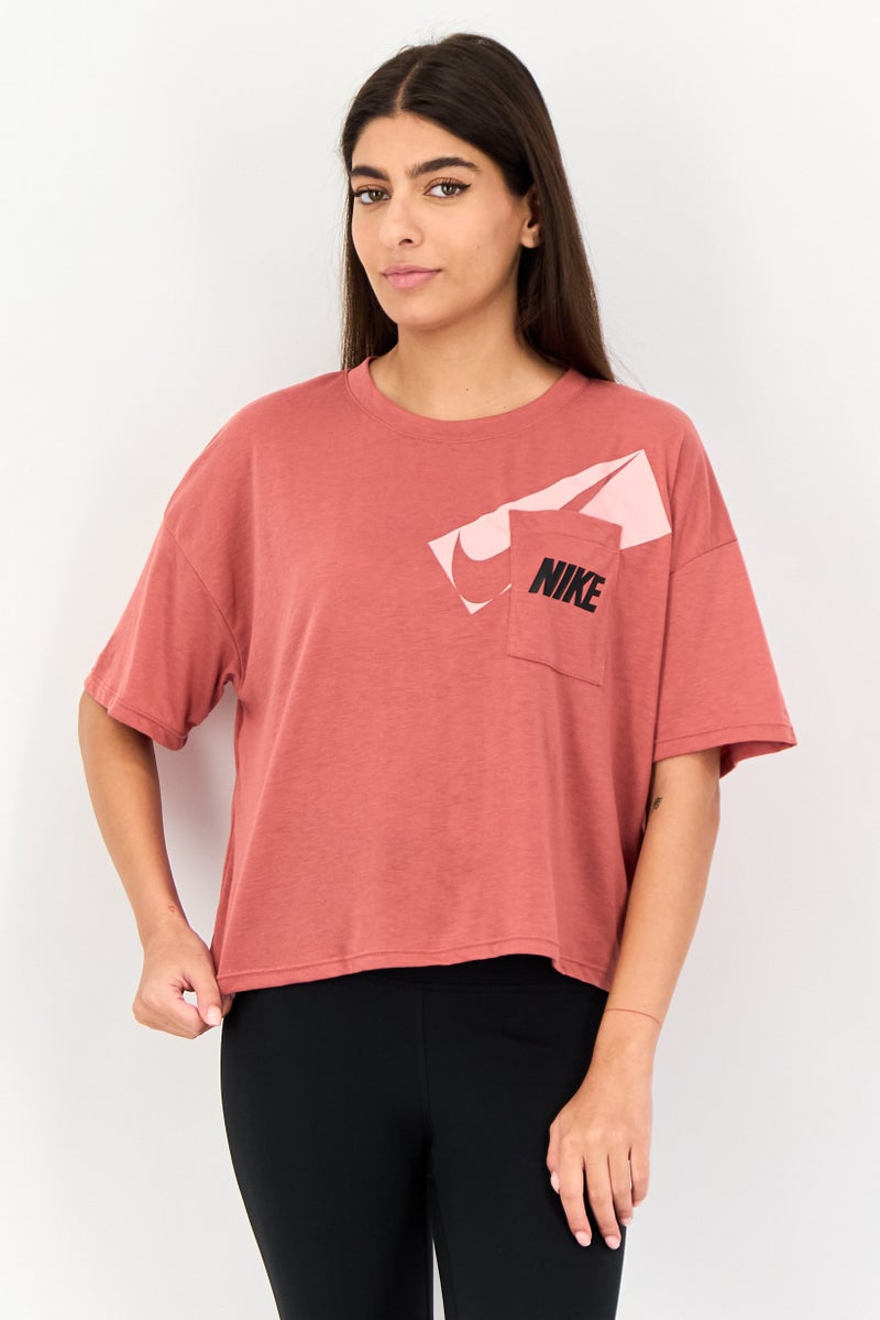 Nike Women Dri Fit Short Sleeve Training Crop Top, Rusty Brown - Image 1