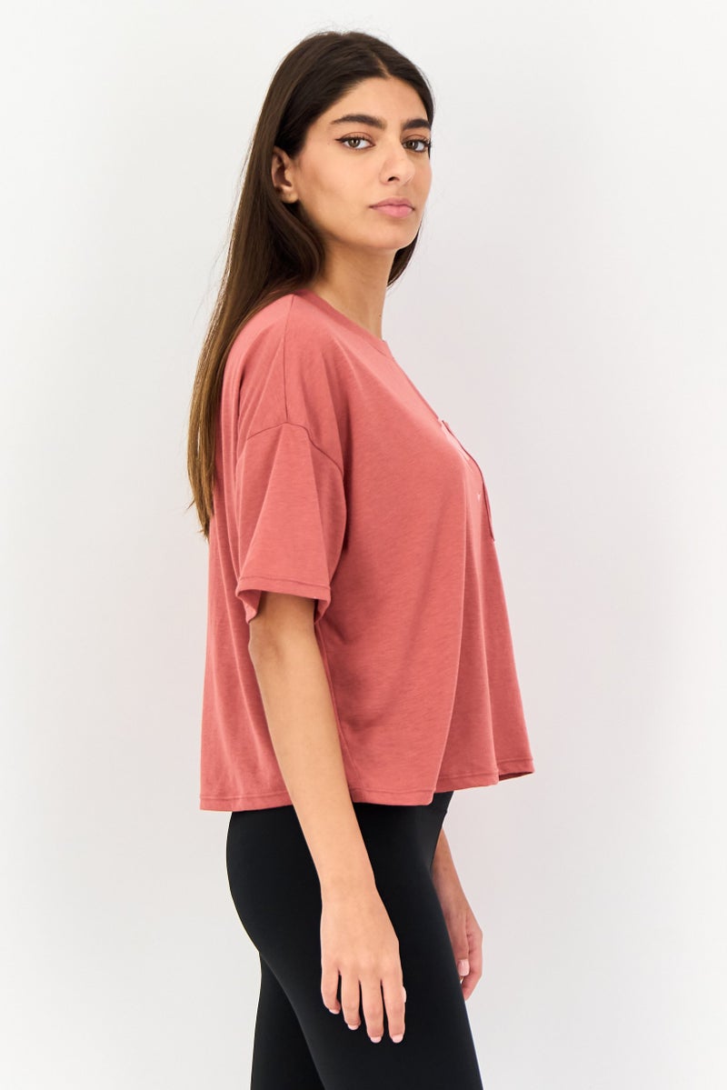 Nike Women Dri Fit Short Sleeve Training Crop Top, Rusty Brown - Image 3