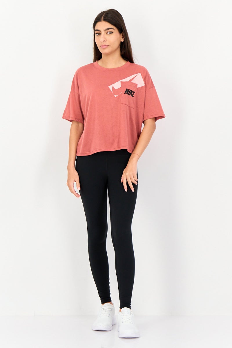 Nike Women Dri Fit Short Sleeve Training Crop Top, Rusty Brown - Image 2