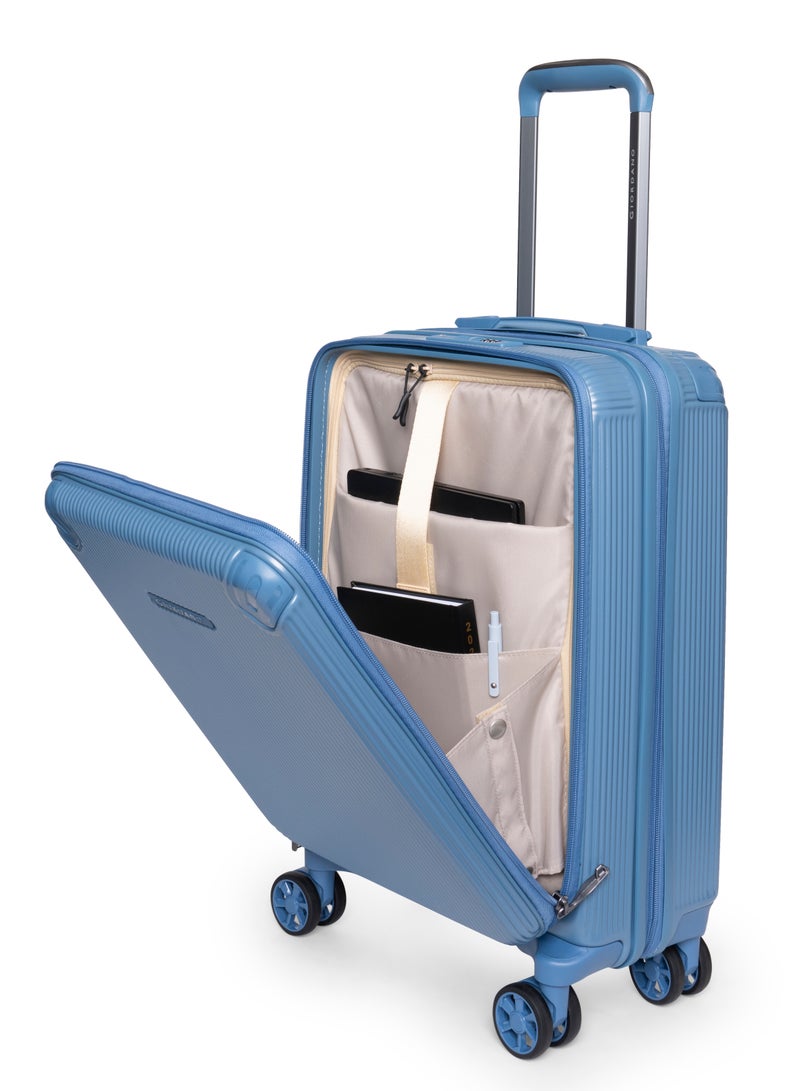 GIORDANO Giordano TitanX 20-Inch Carry-On Cabin Luggage – Front Opening Hard Shell Trolley Bag with Laptop Compartment, Secure Lock, Expandable Spinner Wheels, Lightweight Business Travel Luggage – Blue - Image 4