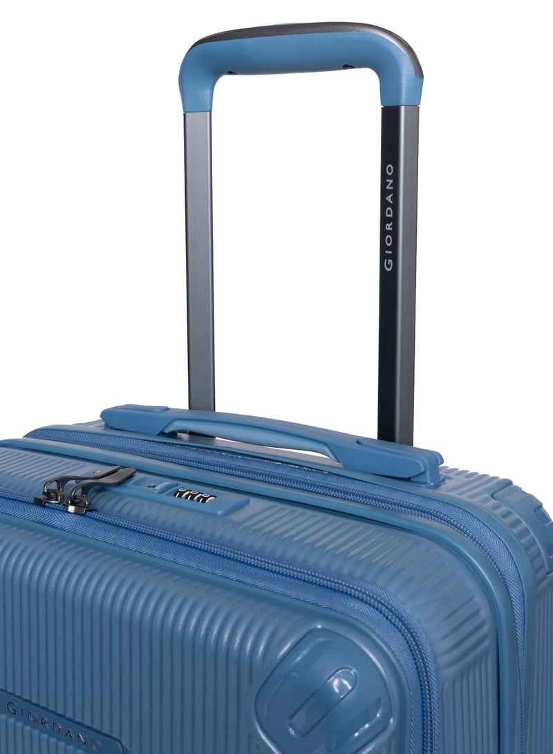GIORDANO Giordano TitanX 20-Inch Carry-On Cabin Luggage – Front Opening Hard Shell Trolley Bag with Laptop Compartment, Secure Lock, Expandable Spinner Wheels, Lightweight Business Travel Luggage – Blue - Image 5